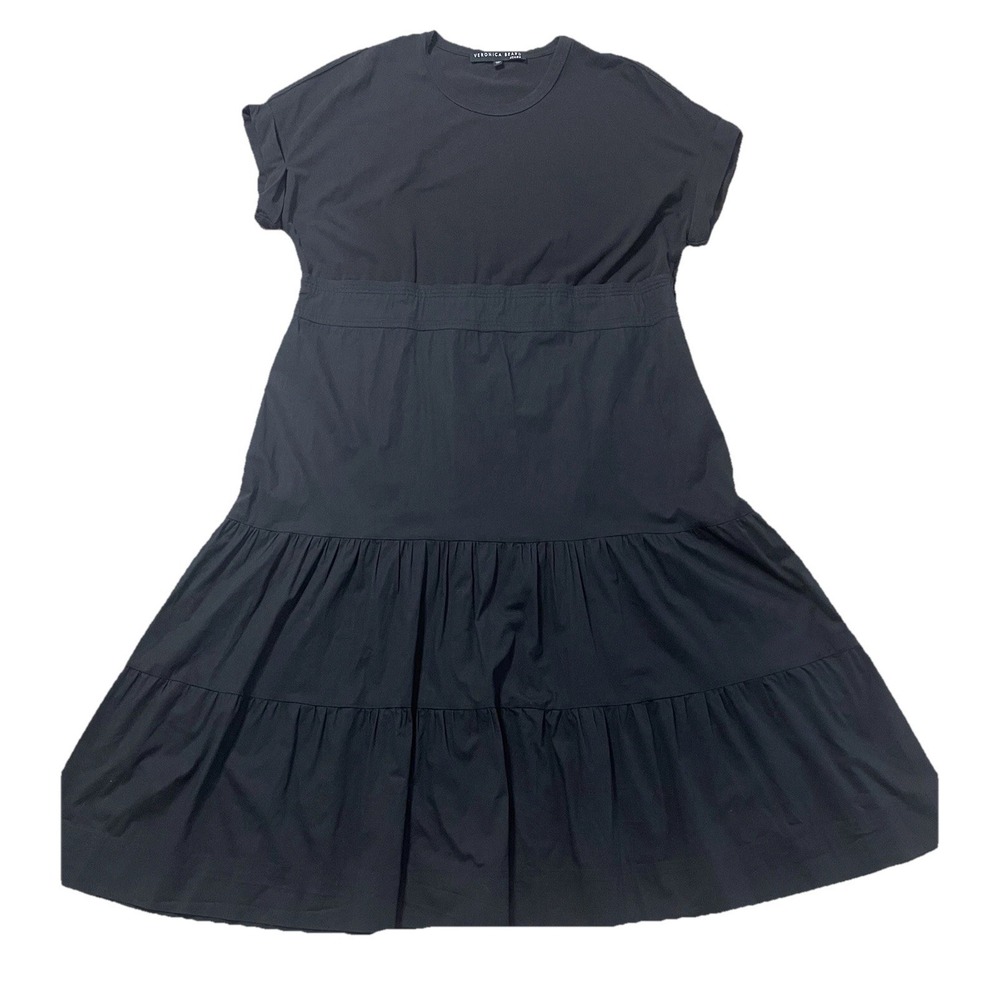 Veronica Beard Jeans Trail Tiered Midi Dress Black Stretch Cotton XXL No Belt